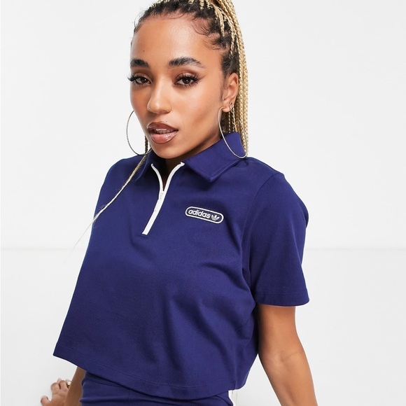 ADIDAS resort crop polo in navy - Picture 1 of 8